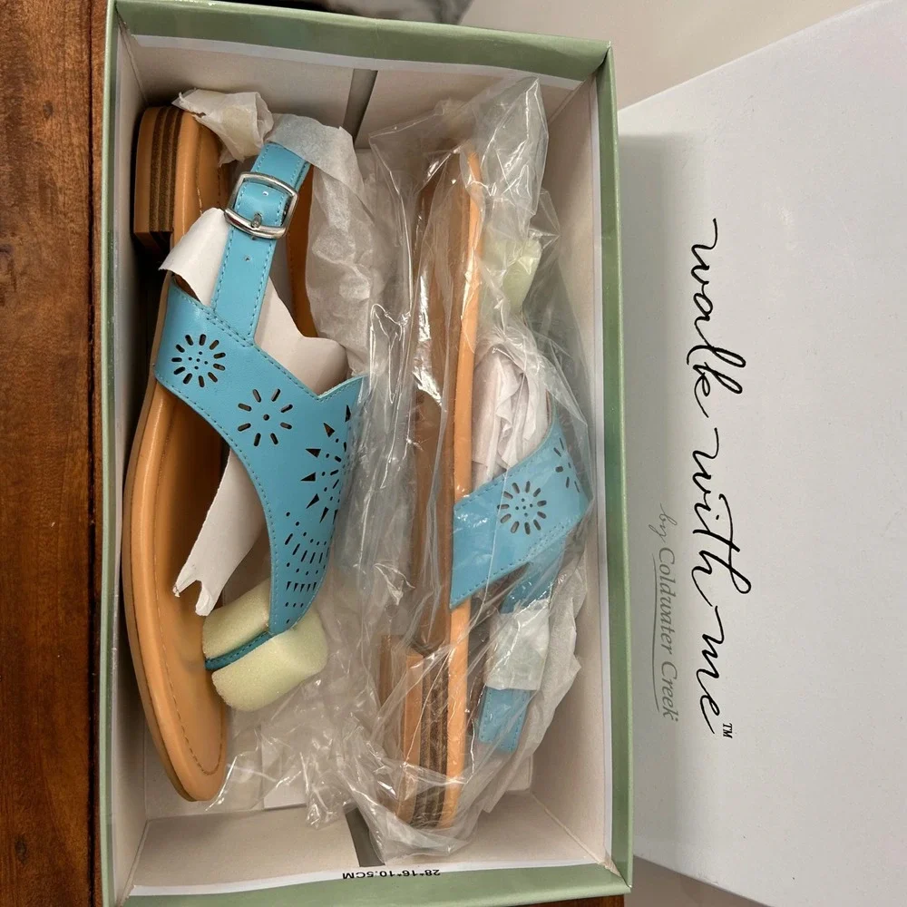 Coldwater Creek Walk With Me Perfed Thong Sandals Ocean Blue 14343 8.5W